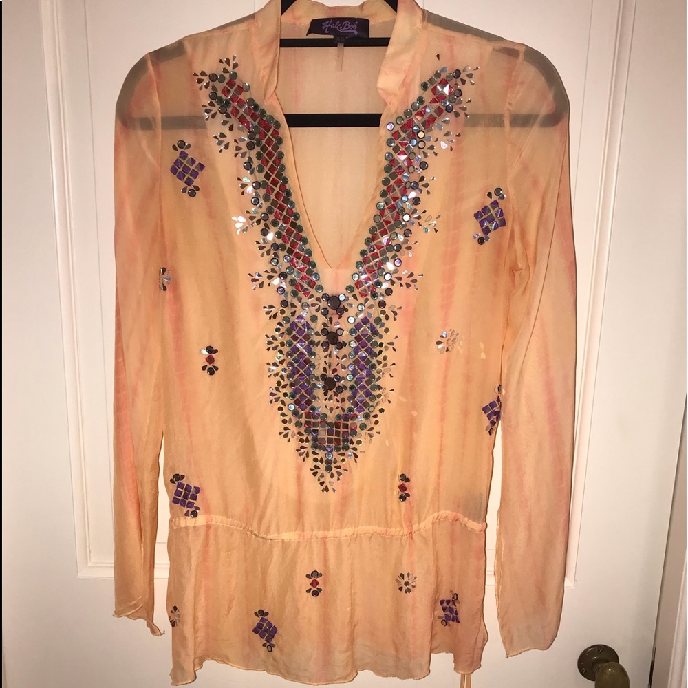 Hale Bob Orange Silk Embellished Shirt